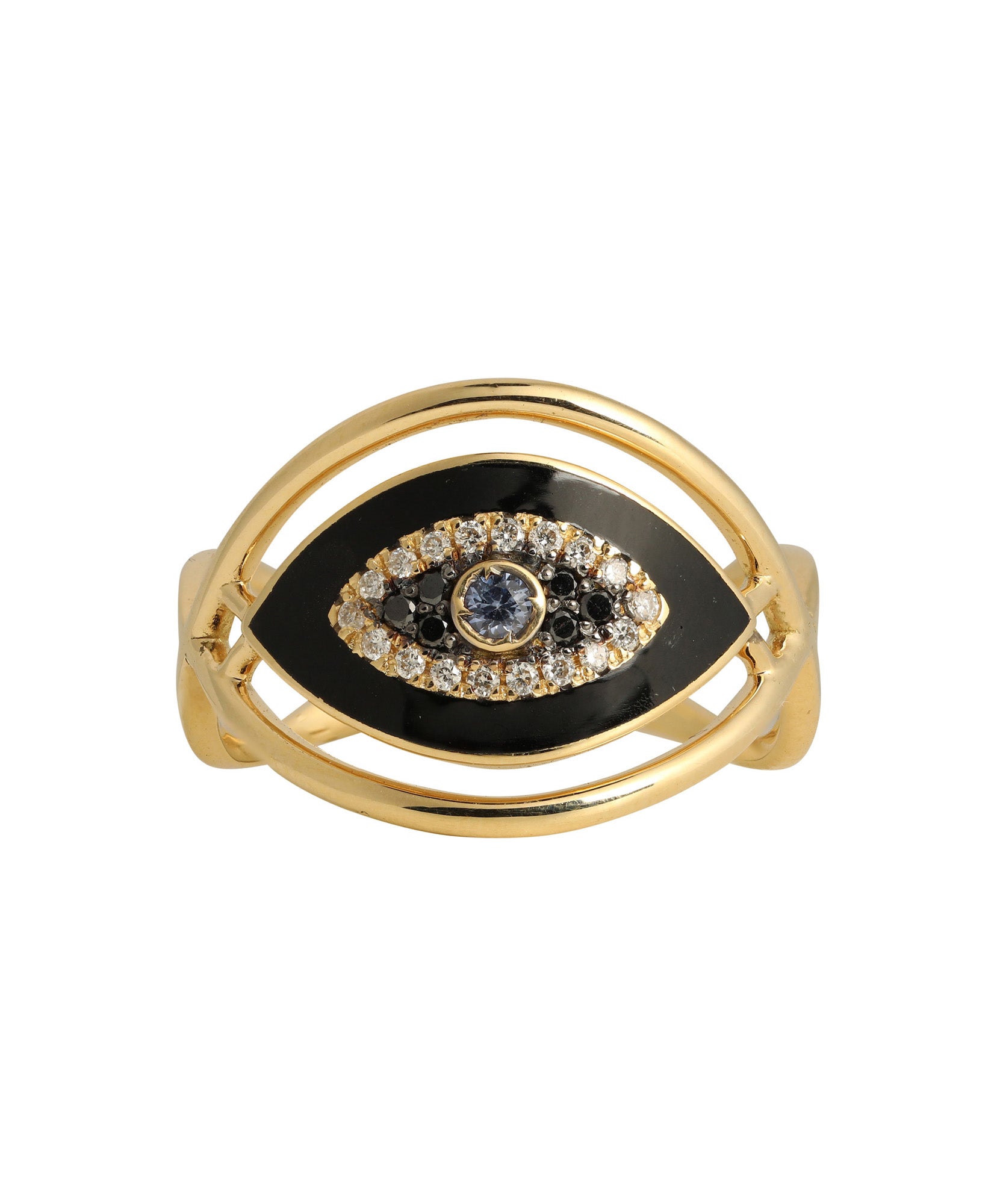 J by boghossian, white diamond, gold, ring, eye, evil eye, sapphire, black diamond, black enamel