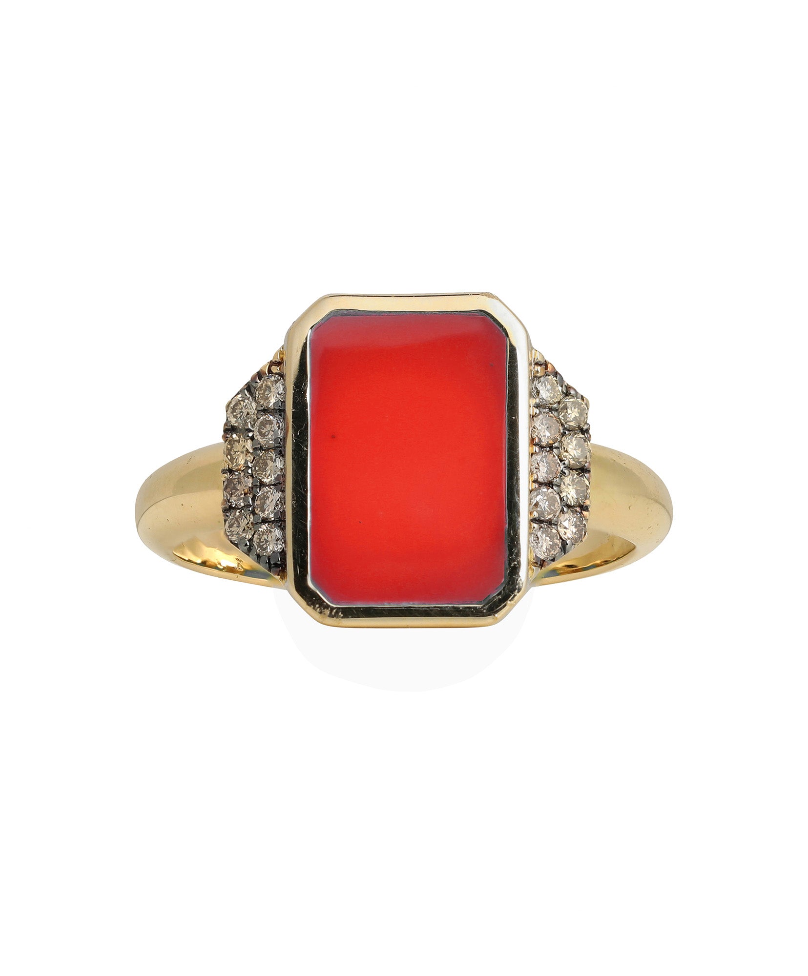 J by boghossian, ring, diamond, coral stone, gold