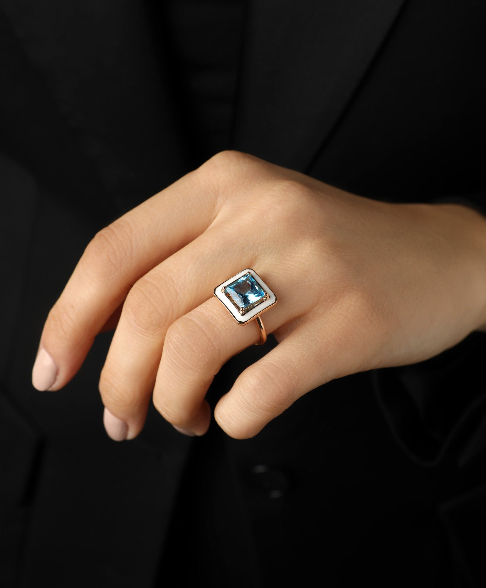 J by boghossian, blue topaze, ring, white enamel, gold