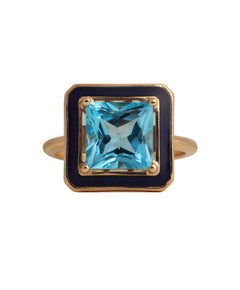 J by boghossian, blue topaze, ring, dark blue enamel, gold